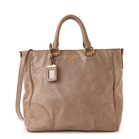 PRADA Vitello Shine Shopping Satchel Argilla 